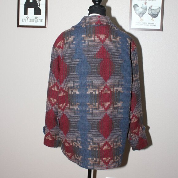 Preston & York Sport Womens Vntg Wool Blend Chore Coat Southwest Aztec Size 14 - Picture 2 of 7
